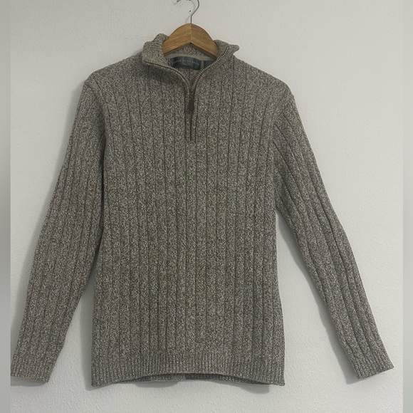 Oscar de la Renta Zip Up Ribbed Sweater L Long Sleeve Cable Knit Beige 1/4 Zip - Picture 6 of 13